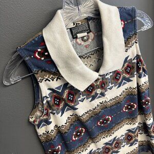 Roughrider by Circle T Aztec Southwestern Sleeveless Polo Womens‎ Medium Top